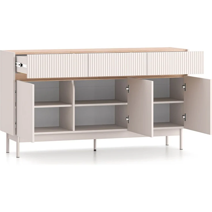 Selsey 'Dunea' Sideboard 3-türig mit 3 Schubladen, Kaschmirgrau/Eichenholzoptik, 154 cm – Bild 4