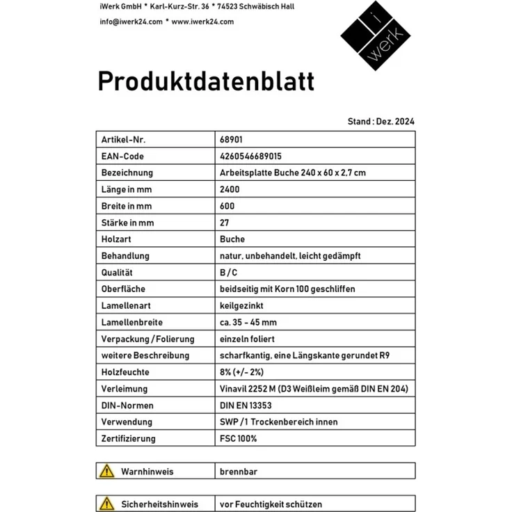 Arbeitsplatte Buche massiv 240 x 60 x 2,7 cm geschliffen – Bild 2