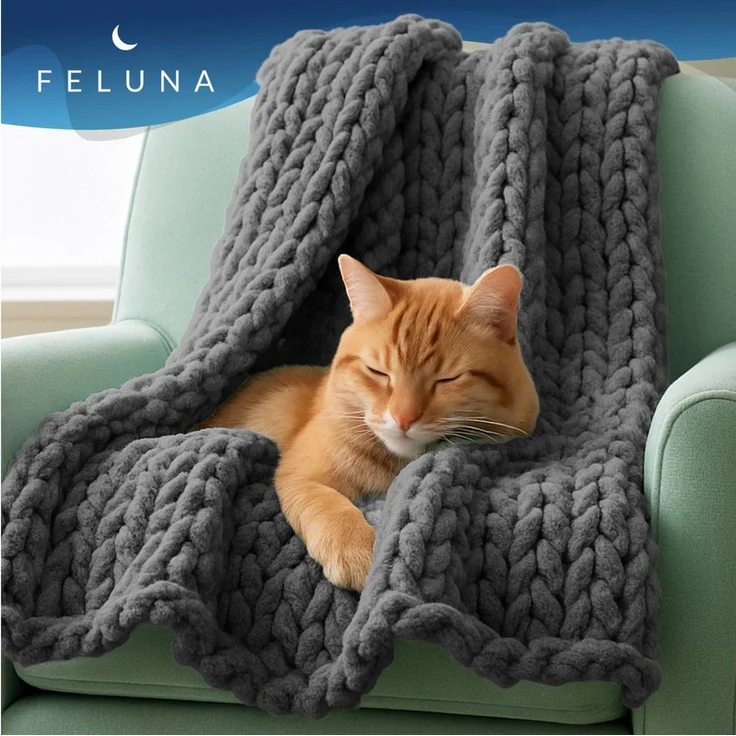 Wohndecke Grobmaschige Wohlfühldecke, Feluna, Flauschige Kuscheldecke Grobstrick Tagesdecke – Bild 3