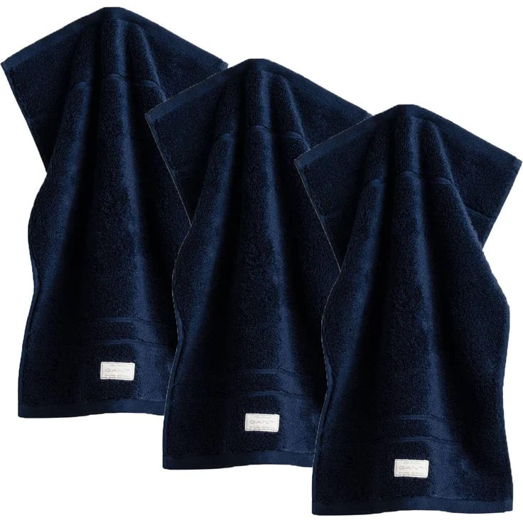 GANT Gästetuch, 3er Pack - Premium Towel, Handtuch, Frottee Dunkelblau 30x50cm – Bild 1
