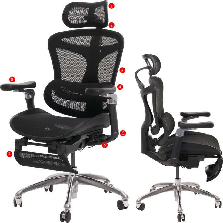 SIHOO Bürostuhl, Schreibtischstuhl Drehstuhl, ergonomisch, Lordosenstütze Fußstütze 6D-verstellbare Armlehnen schwarz – Bild 1