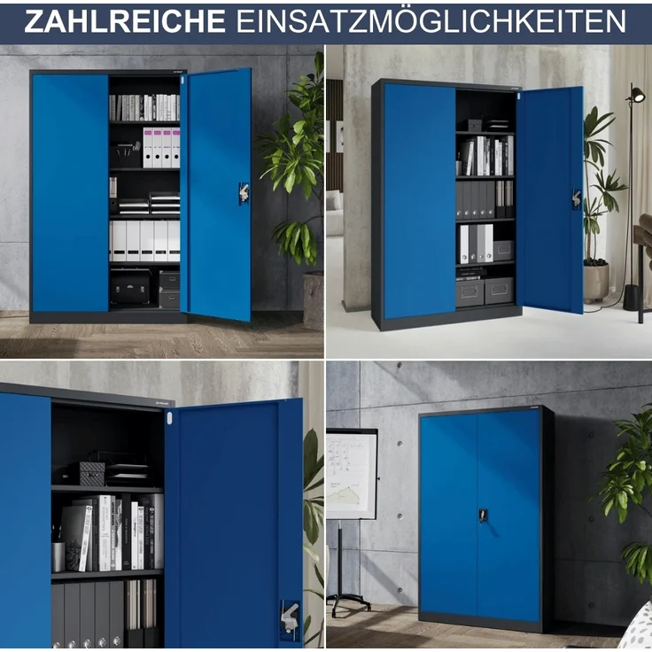 Aktenschrank abschließbar KADO - 5 Ebenen verstellbar, Flügeltüren | Metallschrank Werkstatt Mehrzweckschrank Büroschrank aus Stahl Werkzeugschrank, 185x115x40cm Anthrazit-Blau – Bild 6