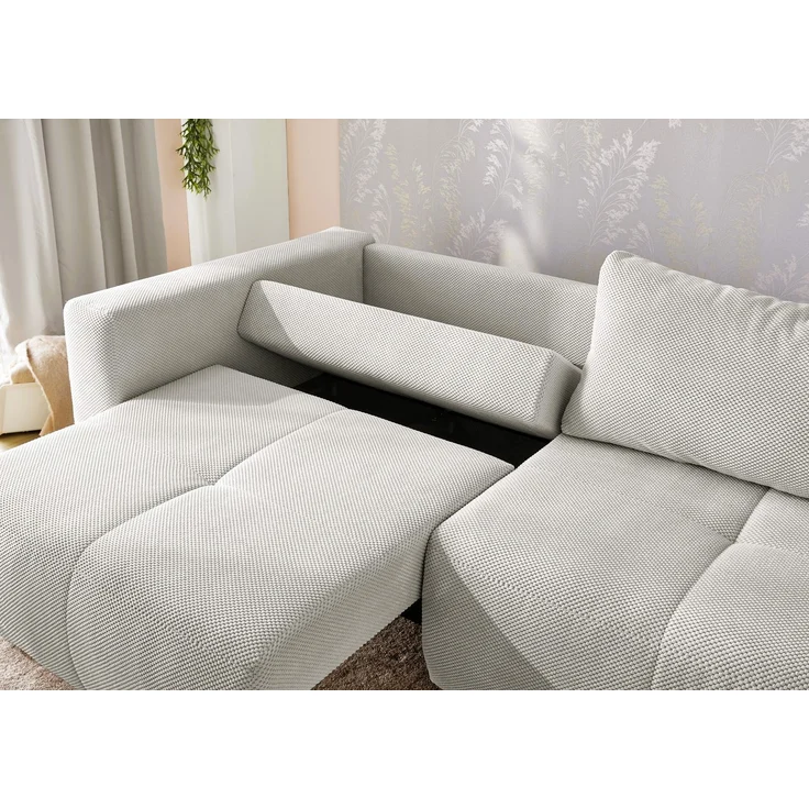 Schlafcouch Verwandlung Big-Sofa - Ecksofa Gästebett Bettkasten Cord Silbergrau – Bild 7