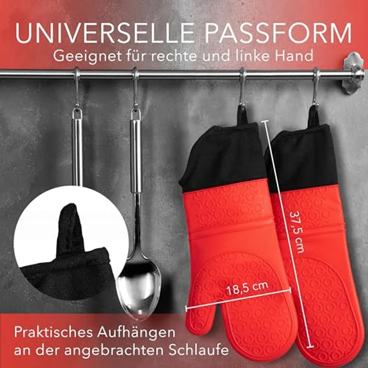 AVANA Topfhandschuhe Silikon Ofenhandschuhe Backhandschuhe Kochhandschuhe, (1 Paar Ofenhandschuhe aus Silikon), weiches Baumwoll-Innenfutter, Anti-Rutsch, Hitzebeständig bis 350°C – Bild 3