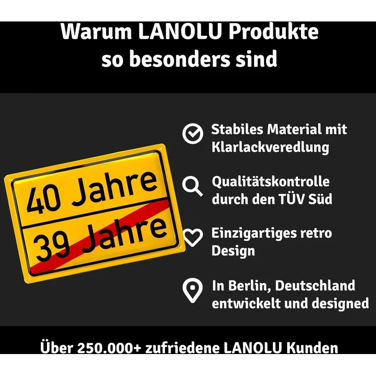 LANOLU Blechschild 40 Jahre Ortsschild - 20x30cm – Metall – Gelb – 20184 – Bild 3
