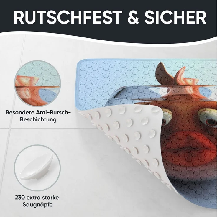 Sanilo Duschmatte, mit Motiv, rutschfest, waschbar, quadratisch, 230 extra starke Saugnäpfe, Kunststoff PVC, 53 x 53 cm, Goldfisch – Bild 4