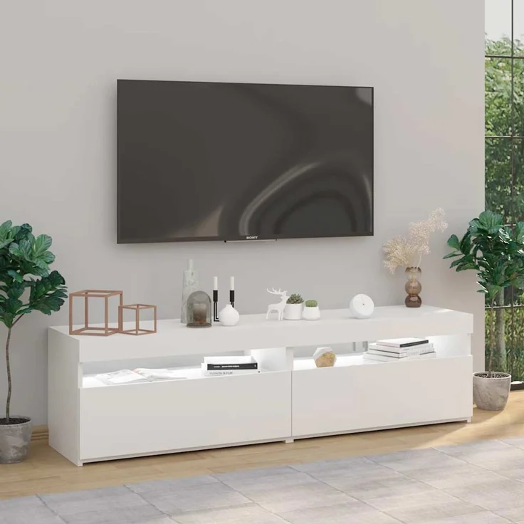 2 pcs TV-Schrank, Lowboard mit LED-Leuchten Weiß 75x35x40 cm – Bild 5