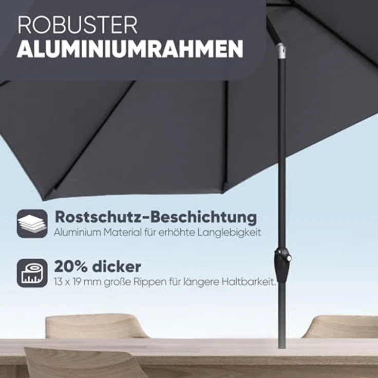 Sekey Alu-Sonnenschirm 330cm Sonnenschirm Gartensonnenschirm mit UV-Schutz，Windfester Sonnenschirm mit Kurbel für Balkon Garten & Terrasse Sonnenschutz UV 50+ – Bild 3