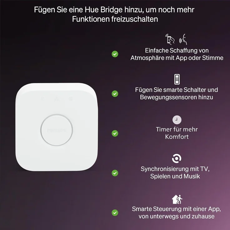 Philips Hue Essential Starter-Set: Bridge + 4 Essential E27 Smart Leuchtmittel, White und Color Ambiance, 2200-6500K, dimmbar, funktioniert mit Alexa, Google Assistant, Samsung SmartThings, Apple Home – Bild 6