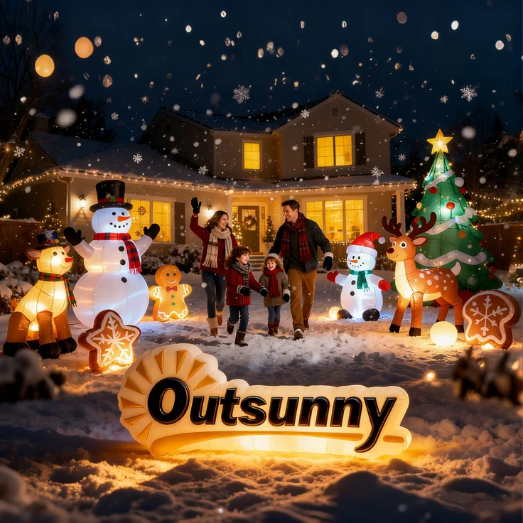 Outsunny Aufblasbar Weihnachtsdeko, Polyester, Mehrfarbig, 210L x 80B x 140H cm – Bild 9