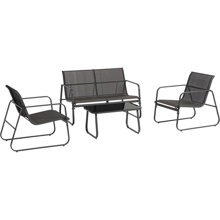 Garten-Set Gonzalo Metall und Textilene, modern und robust, anthrazit, 4-teilig für 3–4 Personen