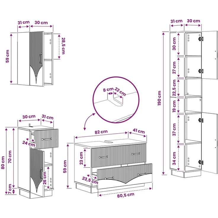 vidaXL 4-teiliges Badezimmer-Schrank-Set HOORN Betongrau Holzwerkstoff 3417957 – Bild 10