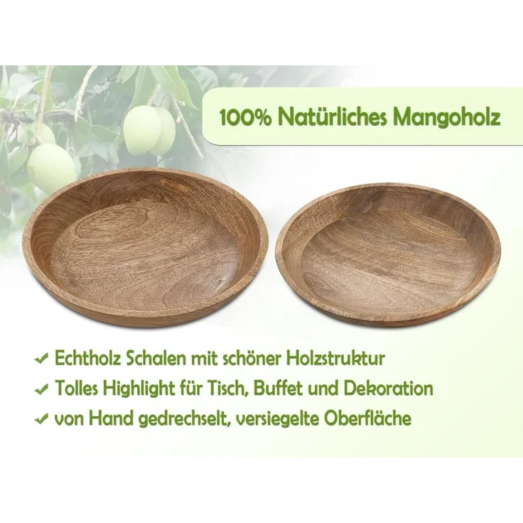 Amagohome Dekoteller Holzteller rund Obstteller Dekoschale H6cm modern schlicht Mangoholz m – Bild 2