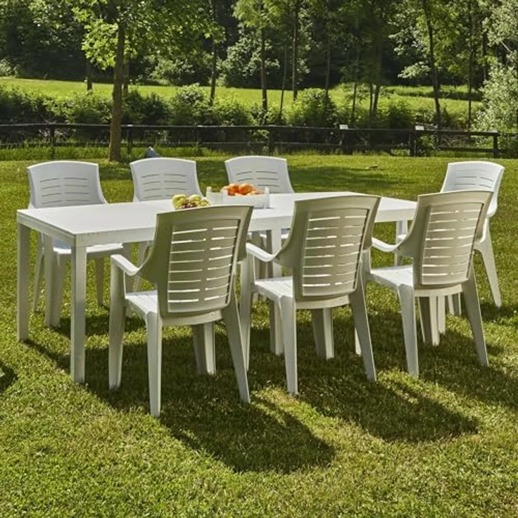 Dmora - Gartentisch Susa, Rechteckiger ausziehbarer Esstisch, ausziehbarer Gartentisch, 100 % Made in Italy, 150x90h72 cm, Weiß – Bild 2