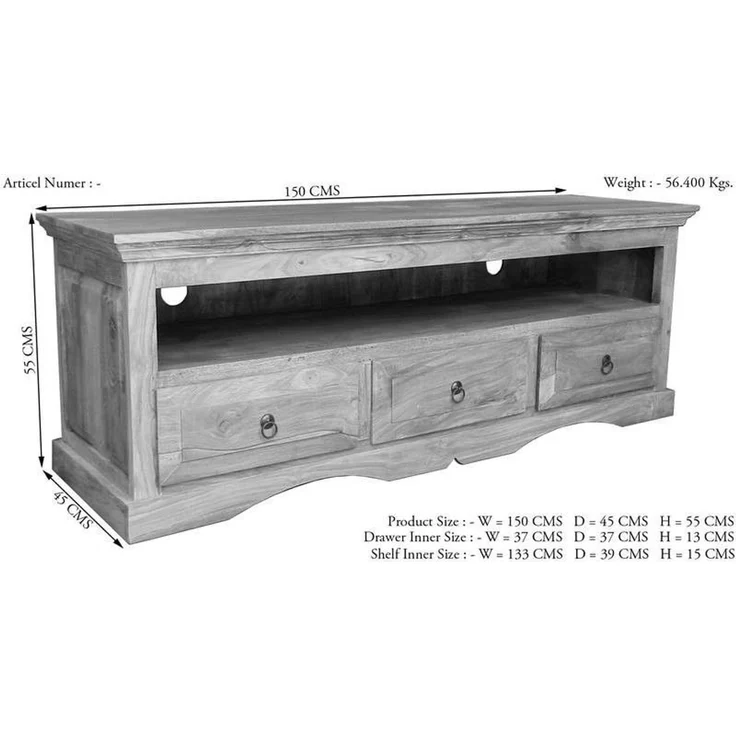 TV-Board Sheesham 150 x 45 x 55 grau geölt LEEDS #43 – Bild 6