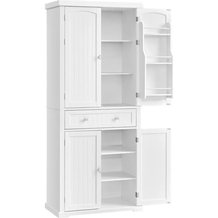 Vasagle Küchenschrank mit Schublade, 4 verstellbare Ablagen, 6 Türfächer, Holz weiß, 40 x 76 x 182,1 cm – Bild 2