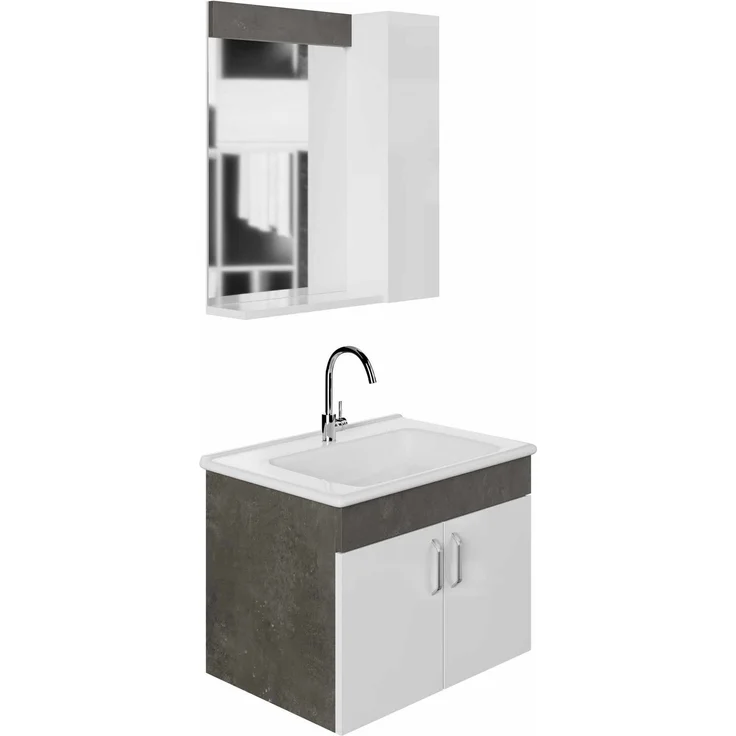 Skye Decor 'Gumus 65' Badmöbel-Set mit Waschbecken & Spiegel (2-teilig), Silber / Weiß, 61 x 45 x 43 cm – Bild 4