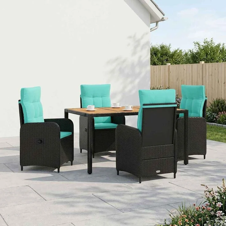 vidaXL Outdoortisch-Set 5 stk. Black and Turquoise 150 x 90 x 75 cm 3422272 – Bild 3