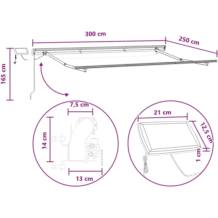 vidaXL Ausziehbare Markise Sand 300 x 250 cm Stoff und Aluminium 3425848 – Bild 10
