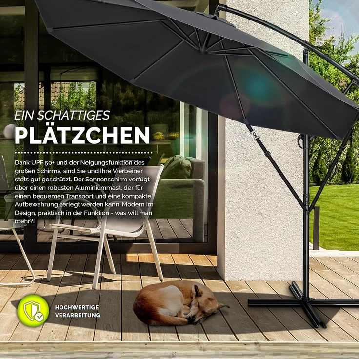 tillvex Sonnenschirm neigbar, Aluminium anthrazit, Ø 3m – Bild 7