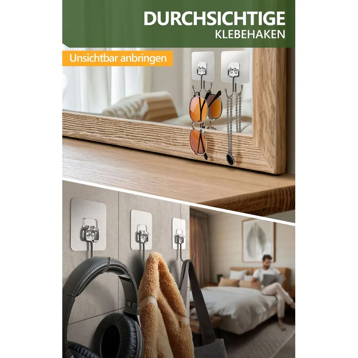 Lindenstein Transparente Klebehaken 10er-Set – 180° drehbar, bis 15 kg, ohne Bohren – Bild 5