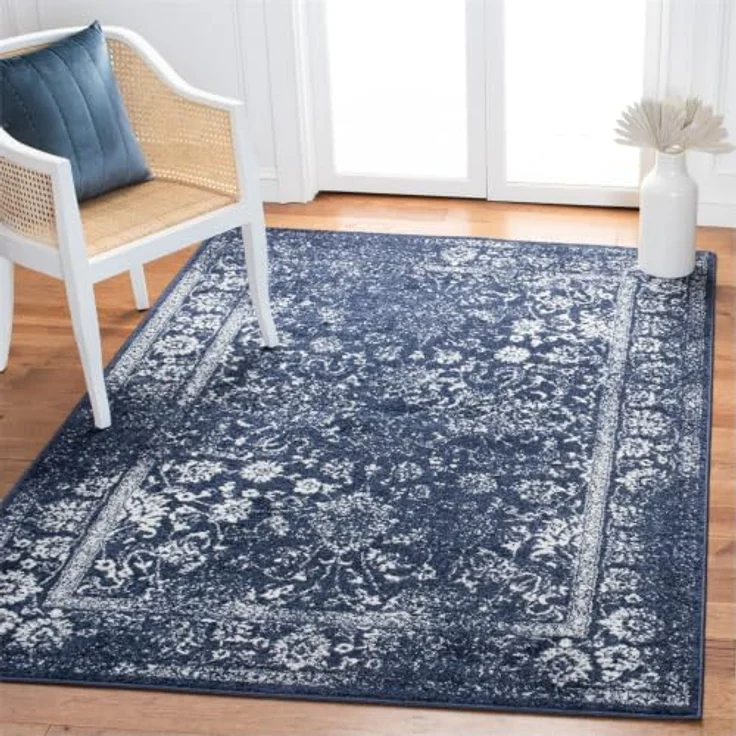 Safavieh Quadratischer Teppich 122x122 cm - Adirondack Collection - Transitional Design, Marineblau & Elfenbein, Pflegeleichte Synthetikmischung, Ideal für Wohnzimmer, Schlafzimmer, Büro – Bild 1