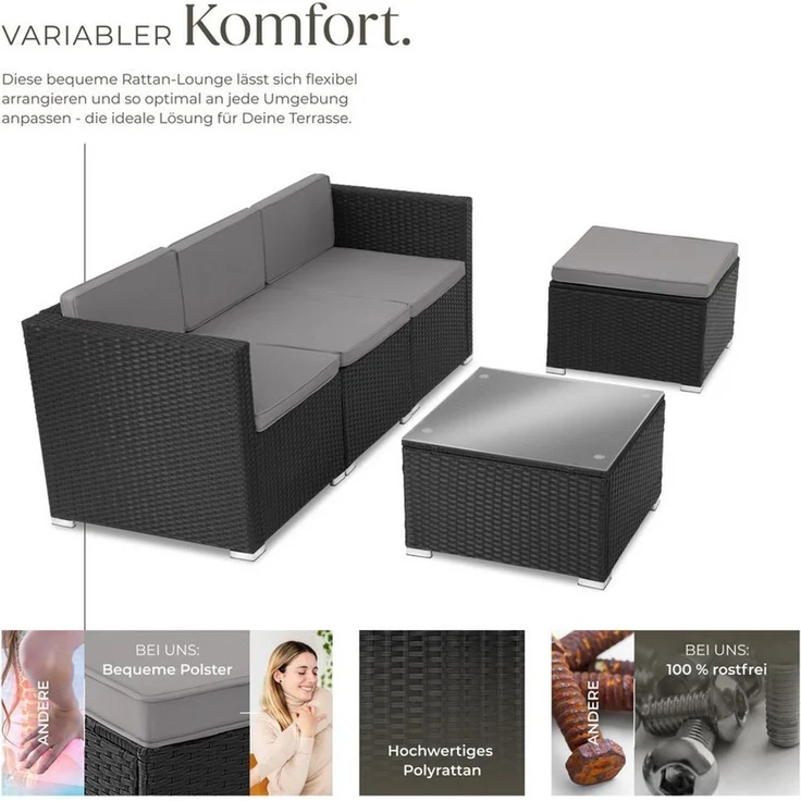tectake Loungeset Rattan Lounge, (Set, 5-tlg), für 3 bis 4 Personen – Bild 2