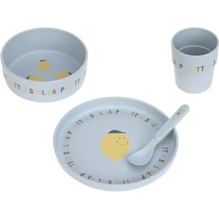 Lässig 4-tlg. Geschirr-Set rutschfest Happy Fruits - Lemon, BPA-frei, spülmaschinen- und mikrowellengeeignet