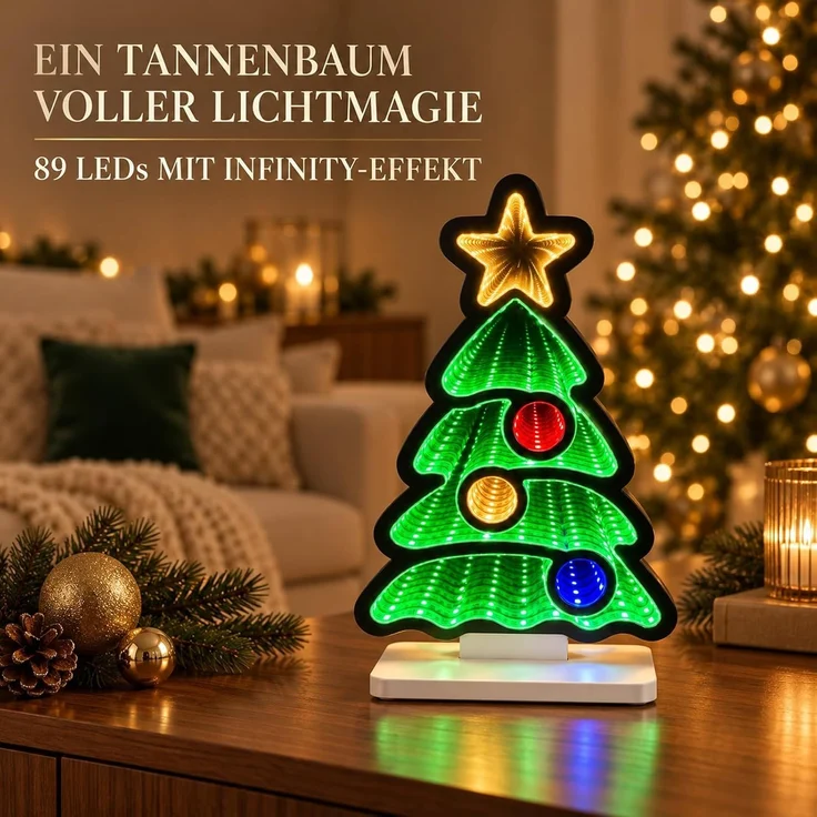 LED Infinity Spiegel Tannenbaum 28 cm mit Timer, bunte Weihnachtsdeko innen – Bild 4