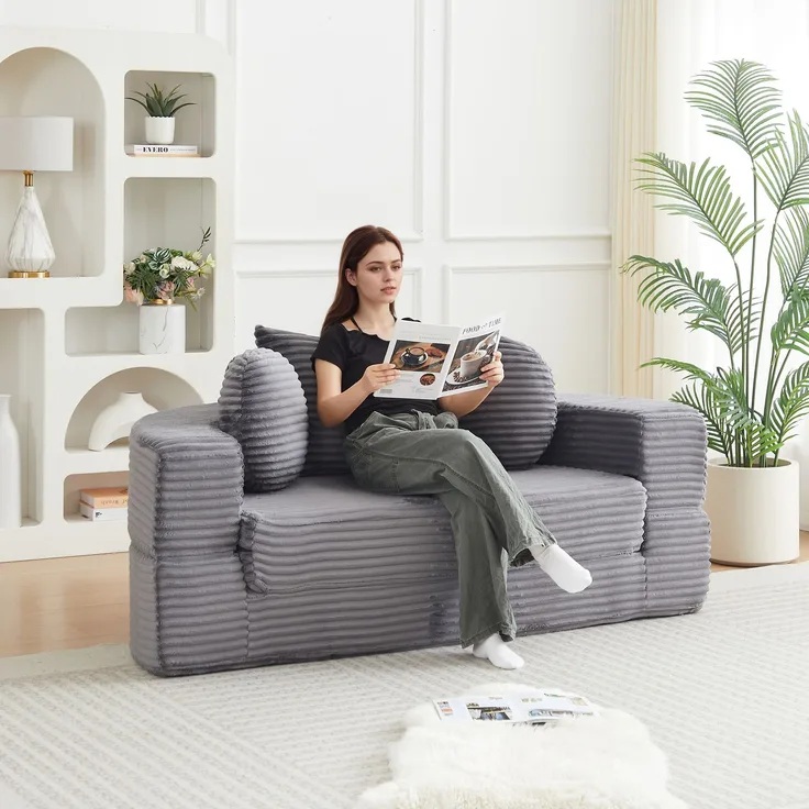 ZUBALIYA SchlafSofa mit USB - Anschluss, mit Schreibtisch, mit Cordbezug, mit Schaumstoffpolsterung, für Wohnzimmer und Apartments