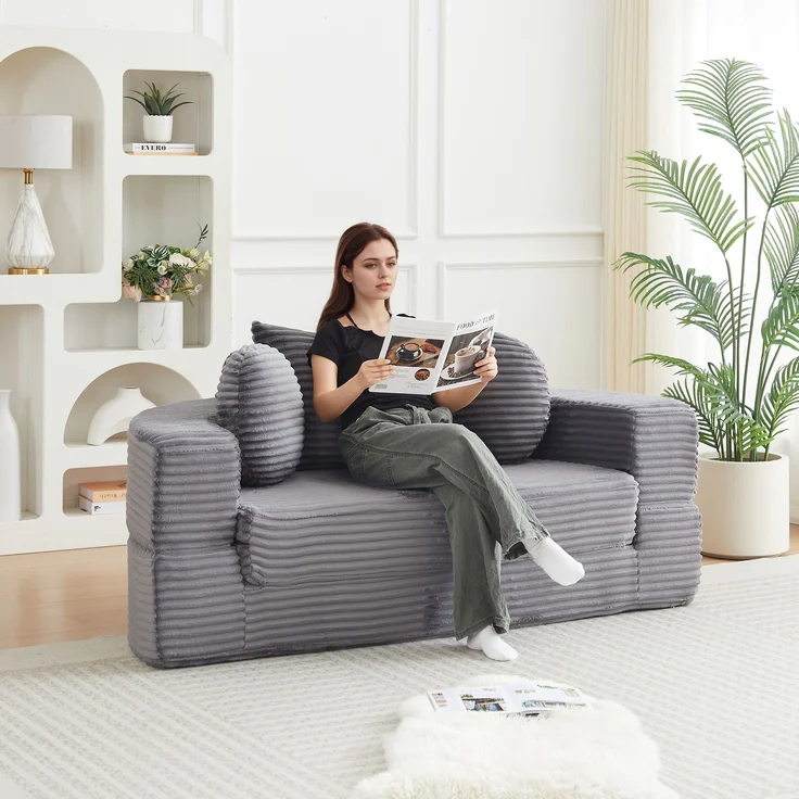 ZUBALIYA SchlafSofa mit USB - Anschluss, mit Schreibtisch, mit Cordbezug, mit Schaumstoffpolsterung, für Wohnzimmer und Apartments – Bild 1