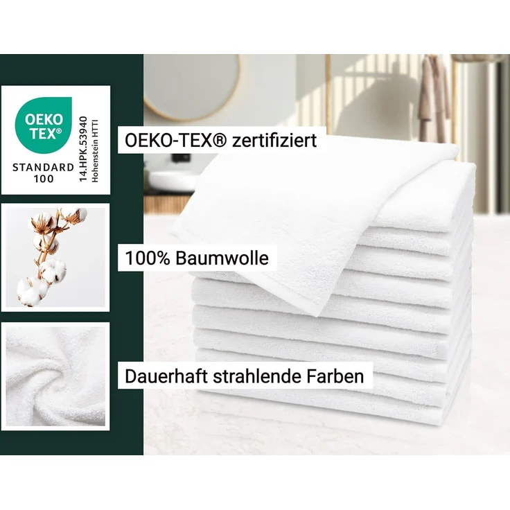 ZOLLNER Gästehandtücher, Walkfrottier (10-St), 30x50 cm, 100% Baumwolle, vom Hotelwäschespezialisten, Weiß – Bild 3