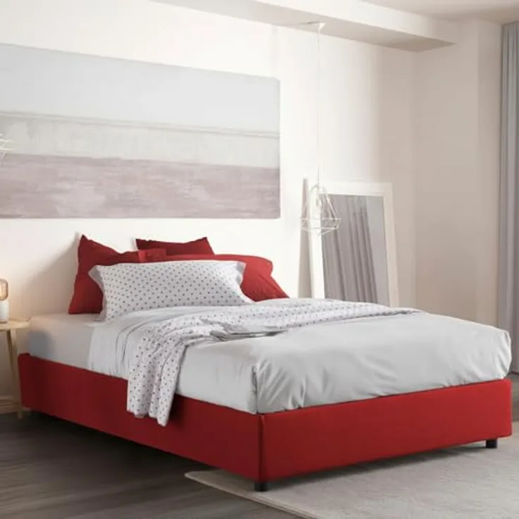 Talamo Italia - Maria Doppelbett, Bettkasten mit Stoffbezug, 100 % Made in Italy, Öffnung vorne, geeignet für 160 x 200 cm Matratze, Rot