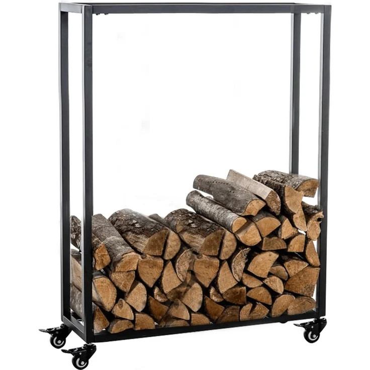 DELUKE® Kaminholzregal innen Metall BETTA - mit Rollen, 25x60x100 Brennholzregal innen Kaminholzständer Kaminholzhalter Feuerholzregal Innen Holz stapeln Wohnzimmer – Bild 1