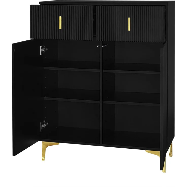 Sideboard aus Spanplatte mit 2 Schubladen & 2 Türen, 35x83x101 cm, Schwarz – Bild 5