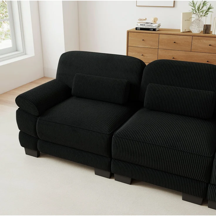 3-Sitzer-Modulsofa 265x88,5x94 cm aus schwarzem Cord mit Lendenkissen – Bild 8