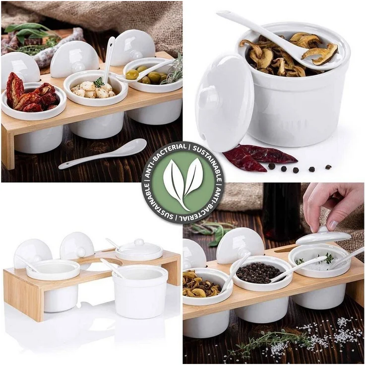 Dimono Gewürzbehälter DIMONO Snacks & Gewürze Servierschalen satz – mit Löffeln & Deckeln, Porzellan, (Schalen mit Löffeln & Deckeln), für Snacks, Öle, Salz, Gewürze, Chili & Dressing – Bild 3