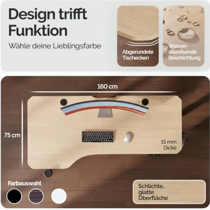 Casaria Elektrischer Schreibtisch L-Form 160x75cm, Höhenverstellbar 73-118cm mit LCD-Display und Stahlgestell in Beige, inkl. Tassen- und Kopfhörerhalter – Bild 2