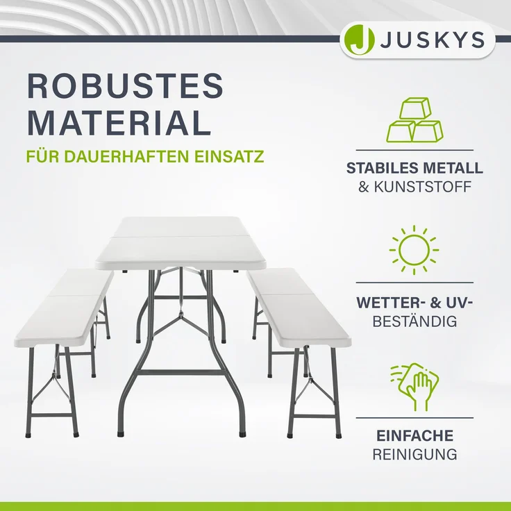 Juskys 'Bayreuth' Bierzeltgarnitur, 3-teilig, klappbar, Kunststoff, 180 x 70 x 74 cm, Weiß – Bild 5