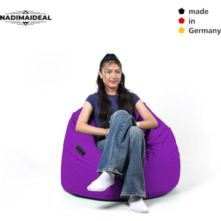 Nadimaideal Sitzsack Tropfenform Kastanie | Bodenkissen für Kinder & Erwachsene | Indoor & Outdoor | Gaming Sitzsack - Sitzkissen - Beanbag | Füllung EPS Perlen (Lila, XXL-Durchmesser 88 cm) – Bild 6