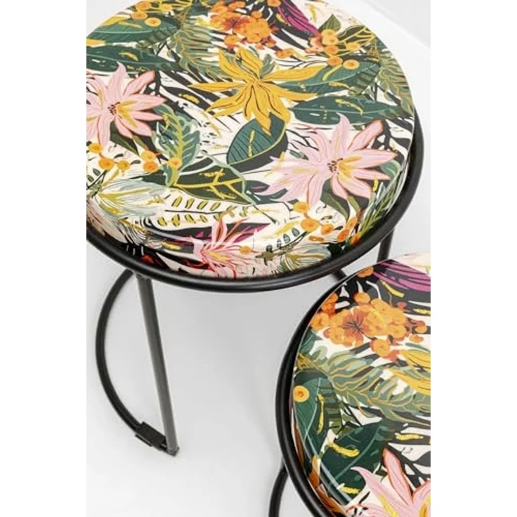 Kare Design Beistelltisch Jungle (2/Set), Mehrfarbig, 35cm Durchmesser, Couchtisch, Nachttisch, Dschungel Motiv, Stahlgestell, Wohnzimmer, Rund – Bild 4