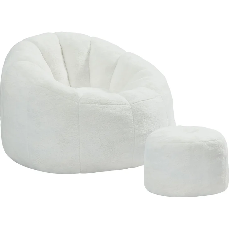 Sitzsack 105x105x70 cm, 1-teilig mit Fußhocker, Blütenform, cremeweiß – Bild 5