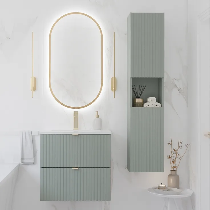 Badmöbel Set 3-teilig in grün und Eiche mit 60cm Waschtisch, NEWPORT-56-GREEN