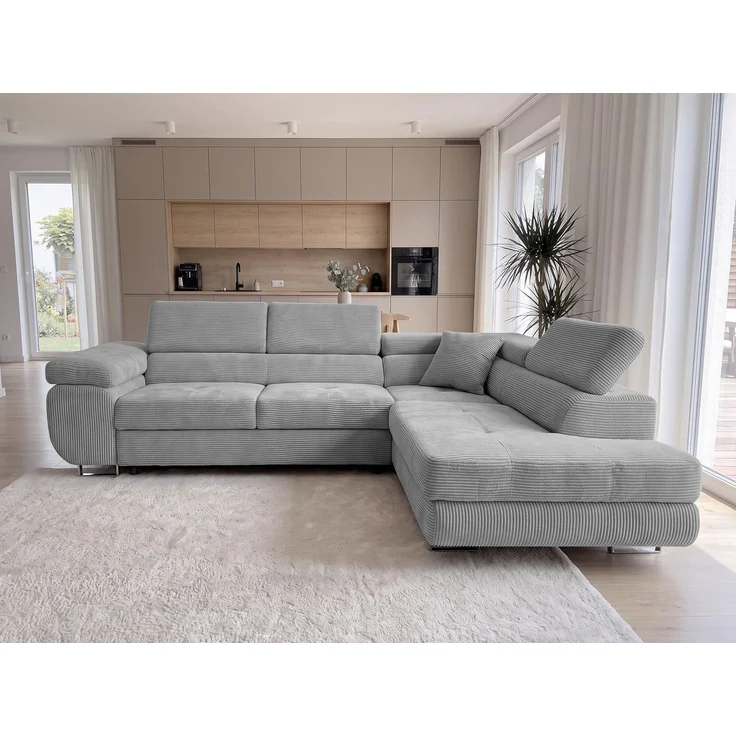 AX LIVING Konak Cord-Schlafsofa R Hellgrau 276 cm breit – Bettkasten & Kopfstützen – Bild 4