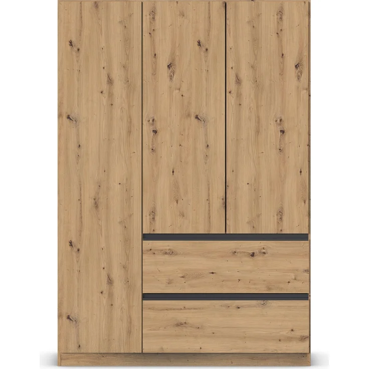 rauch Kleiderschrank, Drehtürenschrank COSTA, 3-türig, 2 Schubkästen, push-to-open, Eiche Artisan, 136 x 197 x 54 cm – Bild 2