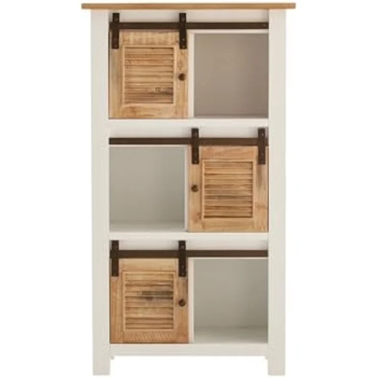 Highboard Capera 85x150x42cm Pinienholz Weiß Braun Schiebetüren Rustikal Viel Stauraum für Wohnzimmer Esszimmer | massivum – Bild 7