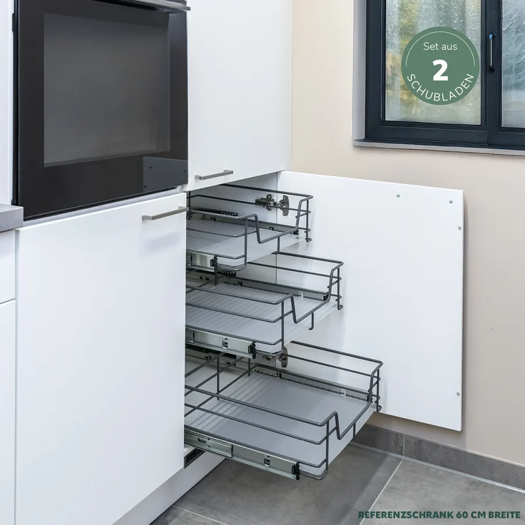 Teleskopschubladen 2er Set - für 40 cm Schrank mit Einlegeboden, aus Metall, (Grau) – Bild 8