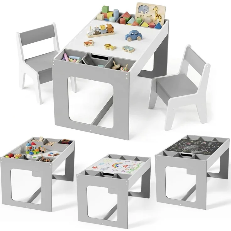 TLGREEN Kindertisch mit 2 Stühlen, Kindersitzgruppe (Kinder Tisch Stuhl Set mit wendbarer Tischplatte, 80 x 48 x 48 cm), Kinderschreibtisch für Schule, Kindertagesstätte, Kinderzimmer – Bild 1