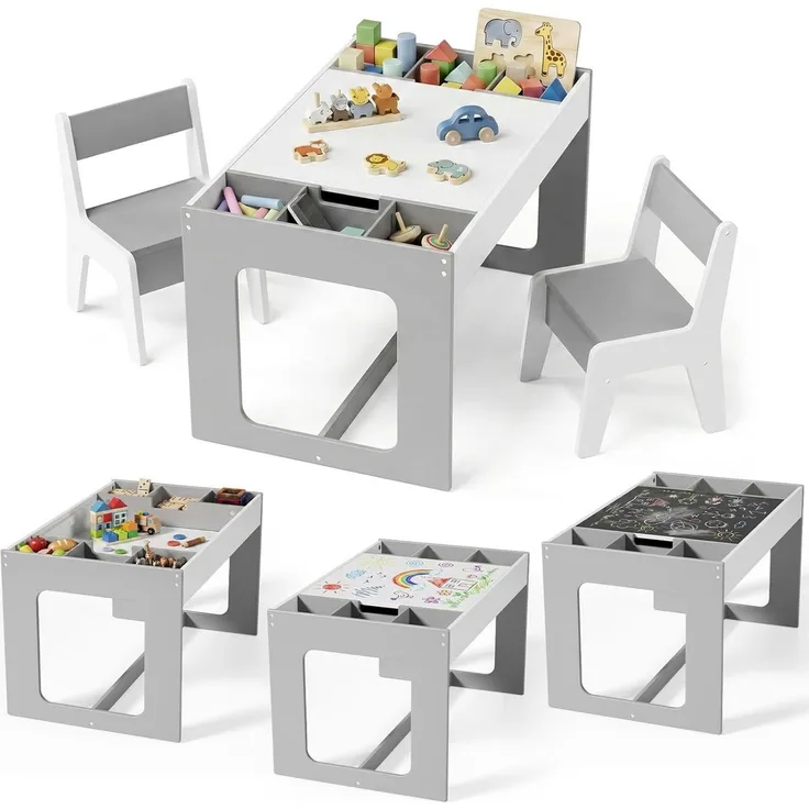 TLGREEN Kindertisch mit 2 Stühlen, Kindersitzgruppe (Kinder Tisch Stuhl Set mit wendbarer Tischplatte, 80 x 48 x 48 cm), Kinderschreibtisch für Schule, Kindertagesstätte, Kinderzimmer