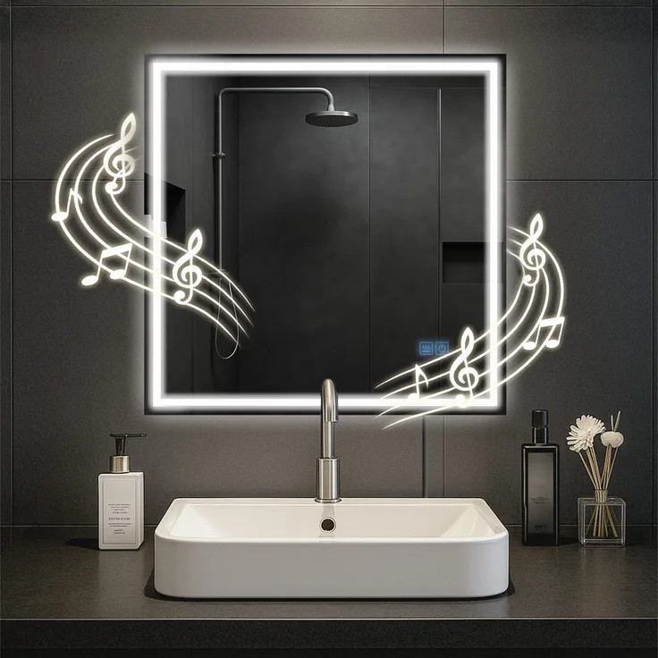 CLP Badspiegel Jaffrey Bluetooth-Lautsprecher Anti-Beschlag Quer- und Hochformat LED,80x80 cm